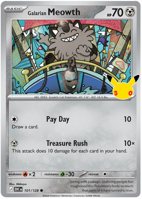 101/128 - Galarian Meowth - 30th Celebration