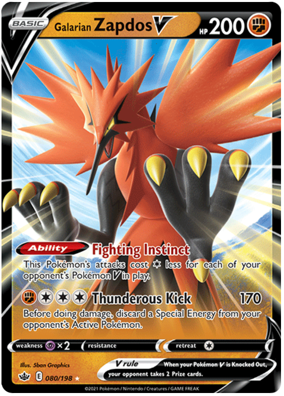 080/198 - Galarian Zapdos V - Chilling Reign