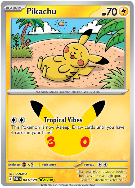 043/128 - 21/30 - Pikachu - 30th Celebration