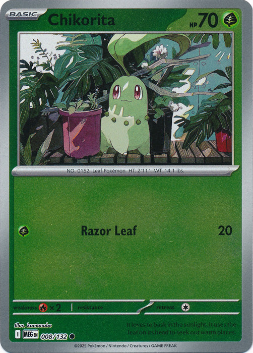 Pokemon TCG Single of 008/132 - Chikorita RH - Mega Evolution Volution Cards and Collectables Pokemon TCG Single of 008/132 - Chikorita RH - Mega Evolution Volution Cards and Collectables