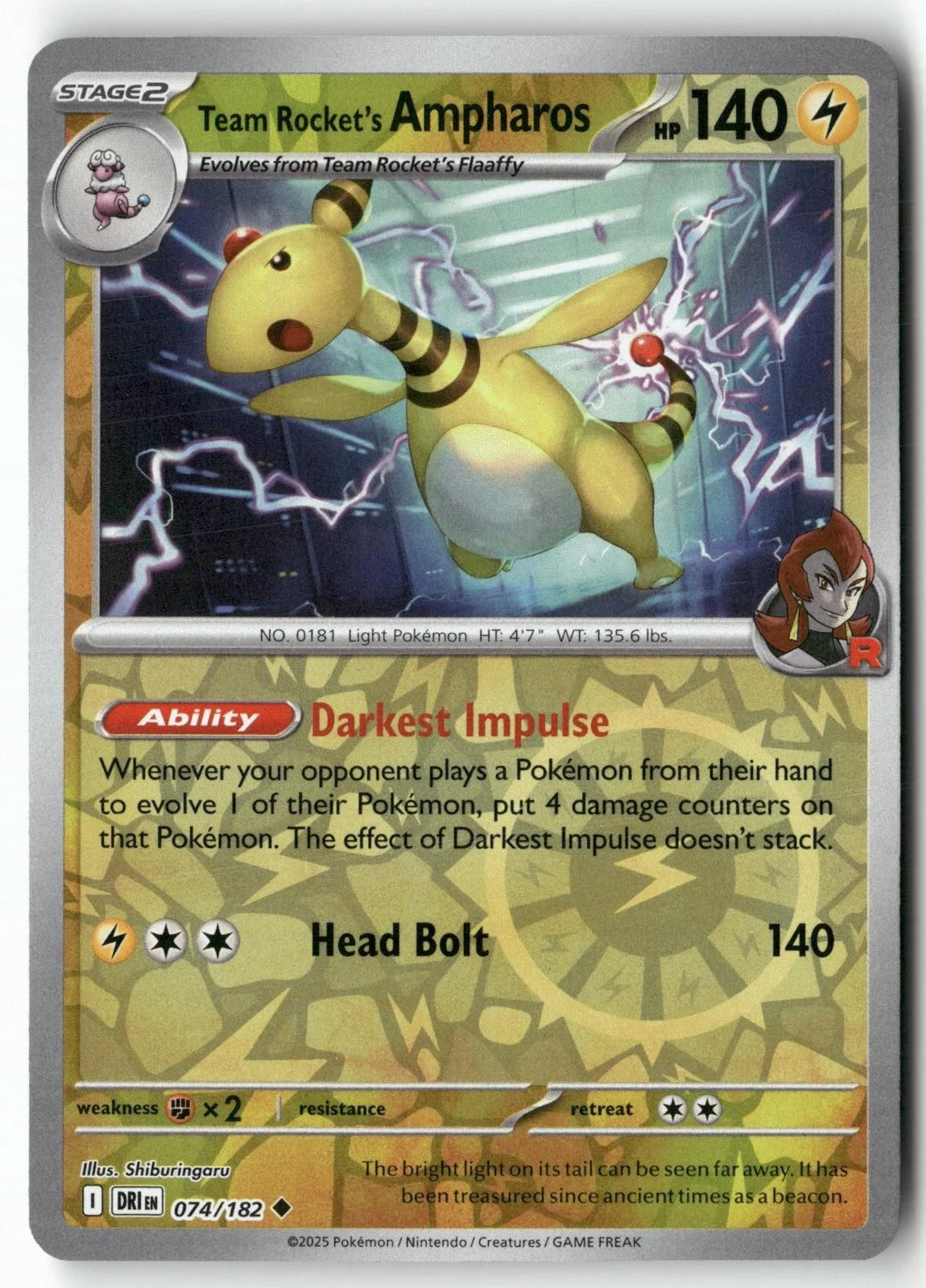 074/182 - Team Rocket's Ampharos RH - Destined Rivals