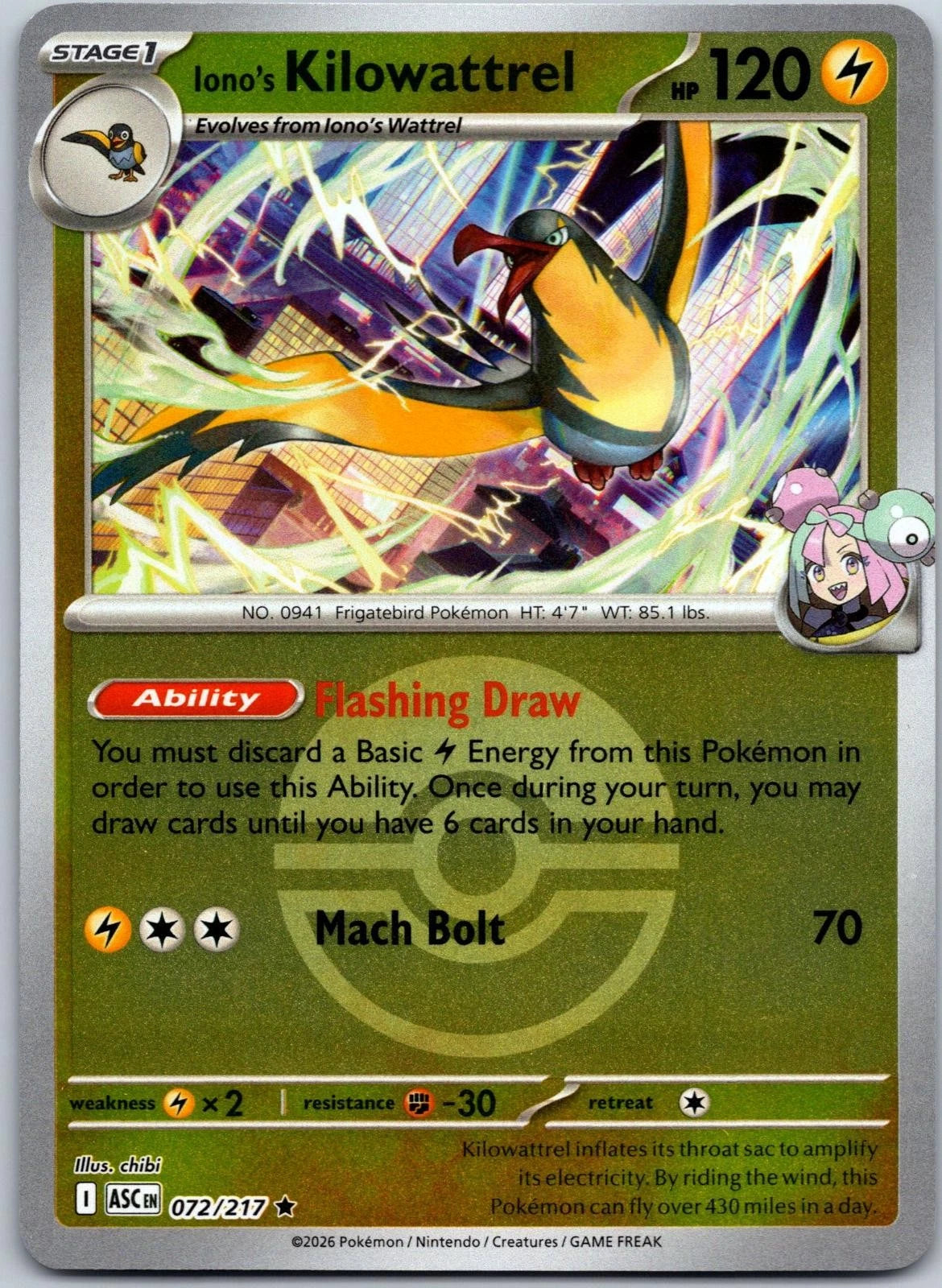 072/217 - Iono's Kilowattrel - Poke Ball - Ascended Heroes