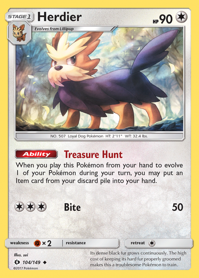 Pokemon Trading Card Game Single of 104/149 Herdier - Sun & Moon Base Set Volution Cards and Collectables Pokemon Trading Card Game Single of 104/149 Herdier - Sun & Moon Base Set Volution Cards and Collectables