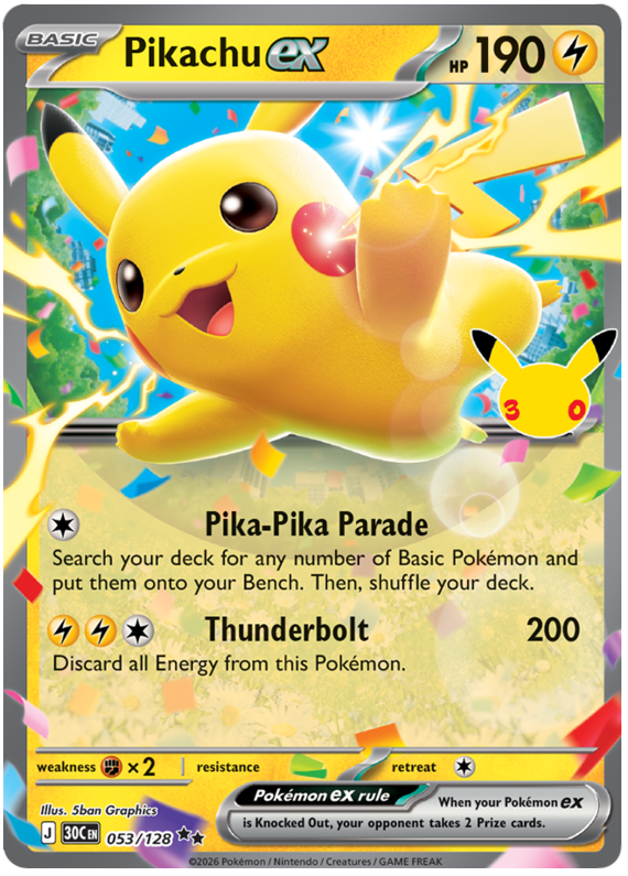 053/128 - Pikachu ex - 30th Celebration