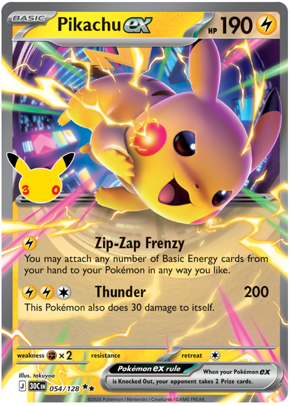 054/128 - Pikachu ex - 30th Celebration