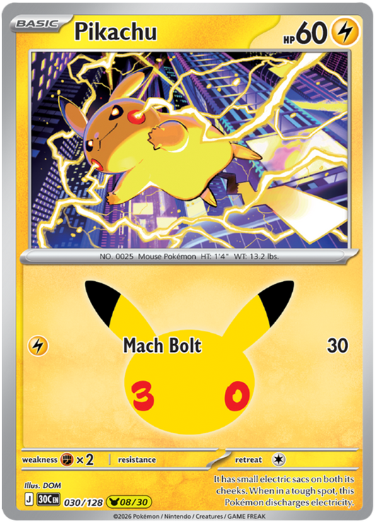 030/128 - 08/30 - Pikachu - 30th Celebration