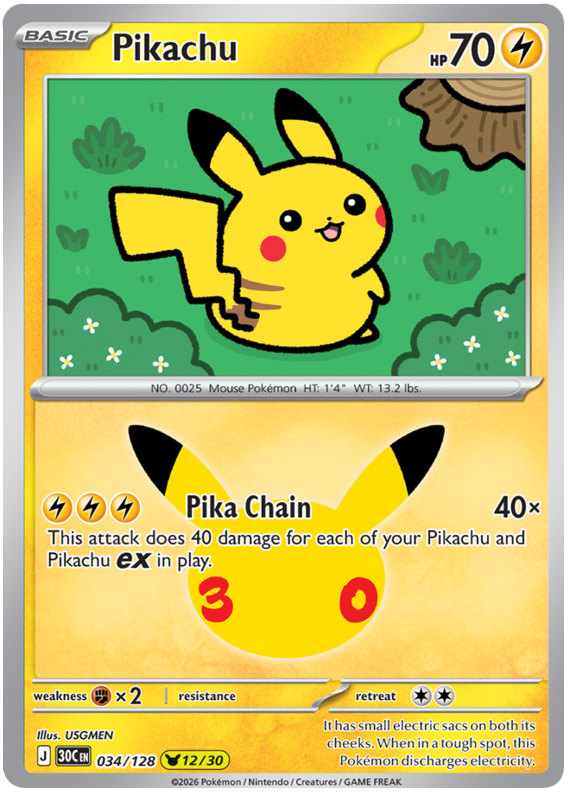 034/128 - 12/30 - Pikachu - 30th Celebration