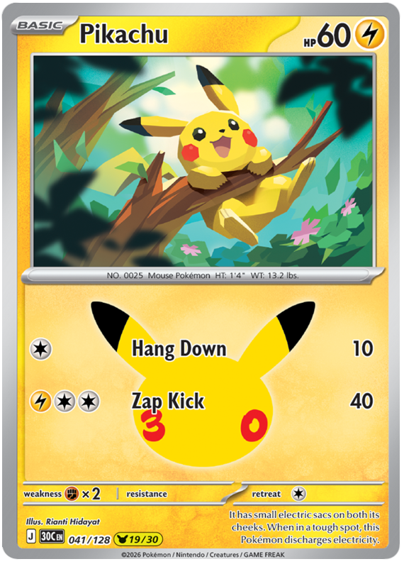 041/128 - 19/30 - Pikachu - 30th Celebration