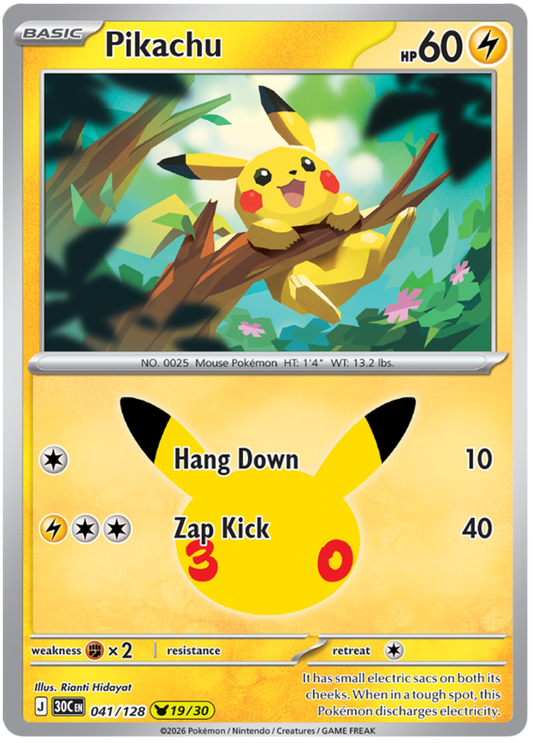 041/128 - 19/30 - Pikachu - 30th Celebration