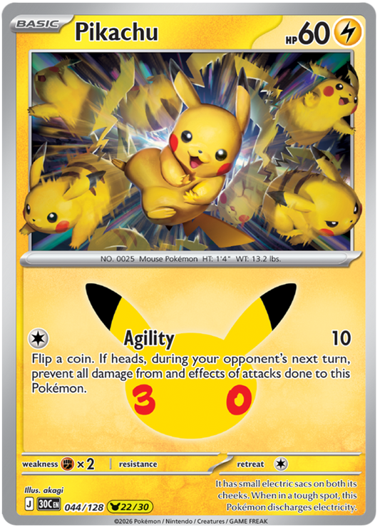 044/128 - 22/30 - Pikachu - 30th Celebration