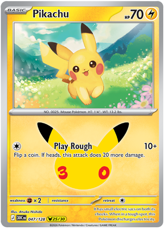 047/128 - 25/30 - Pikachu - 30th Celebration