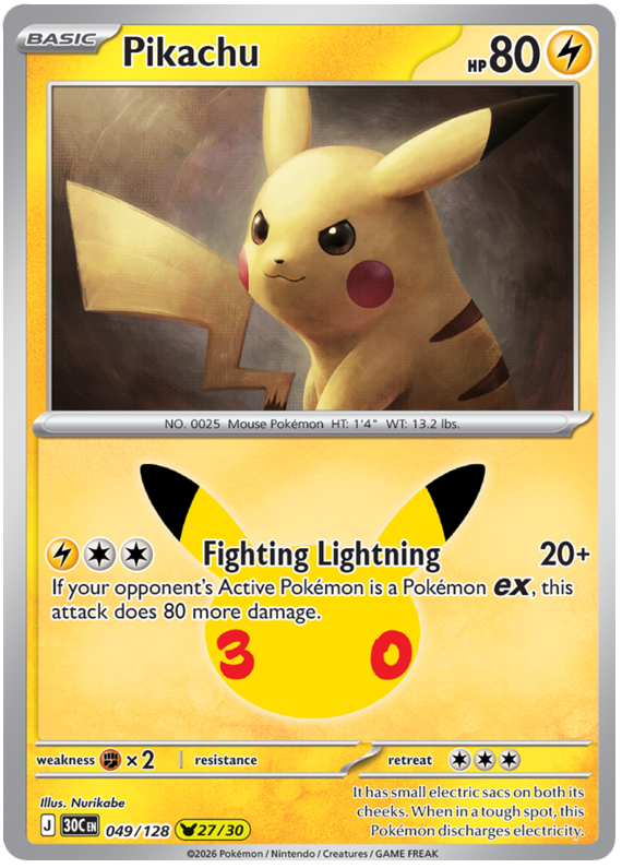 049/128 - 27/30 - Pikachu - 30th Celebration