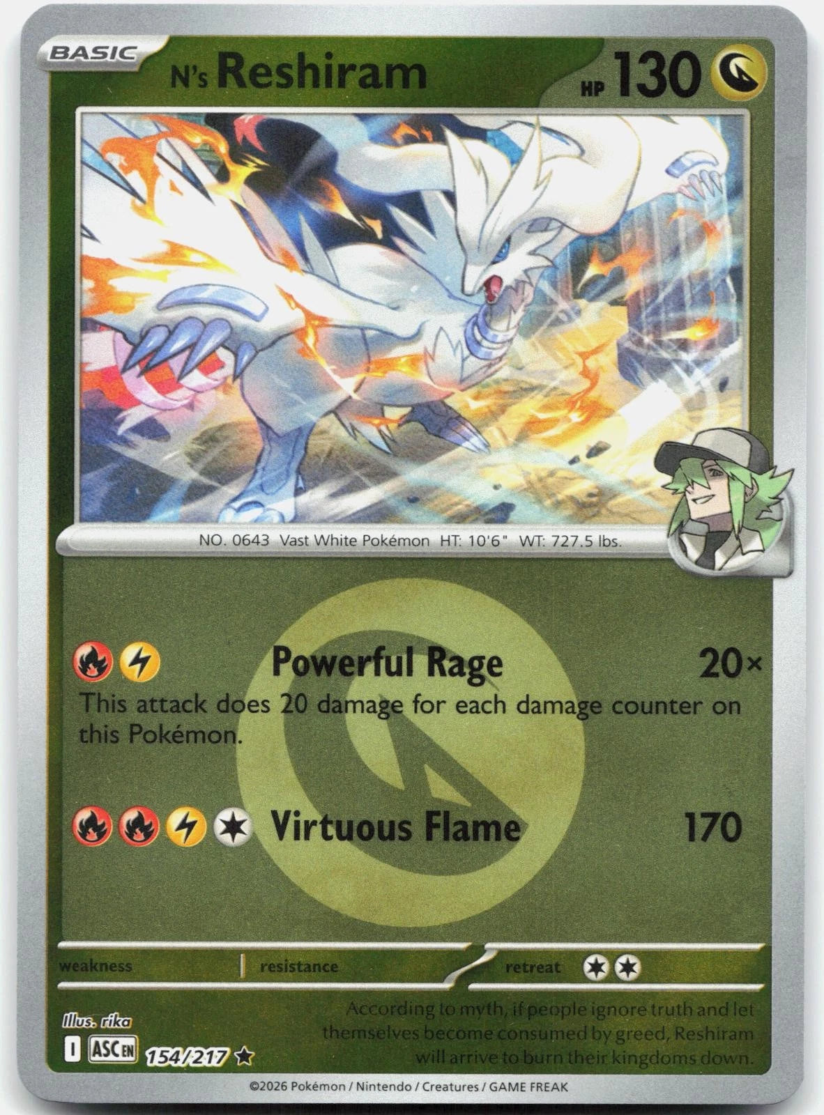 154/217 - N’s Reshiram - Energy Holo - Ascended Heroes