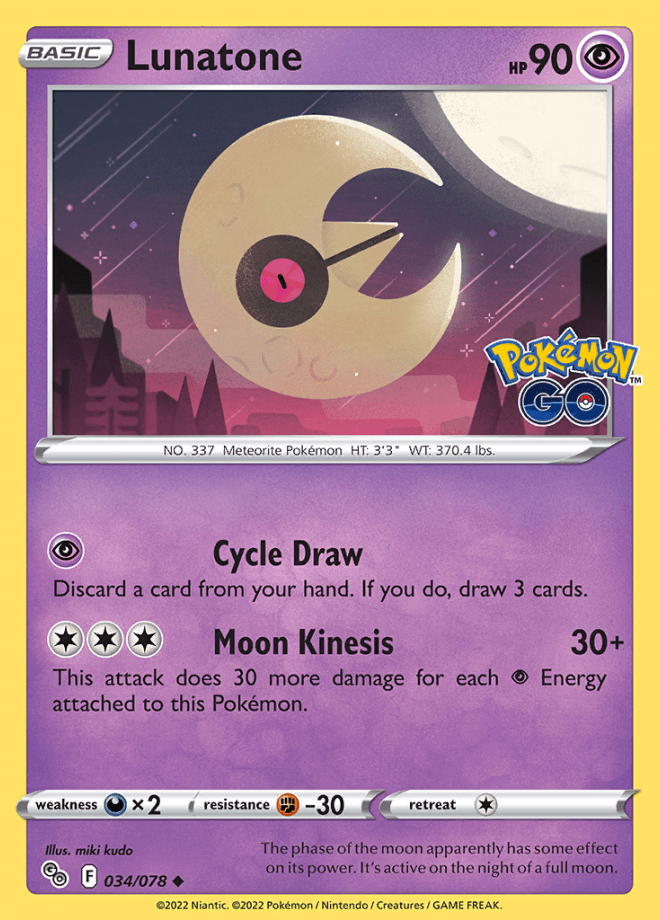 034/078 Lunatone - Pokemon GO - Volution Cards and Collectables