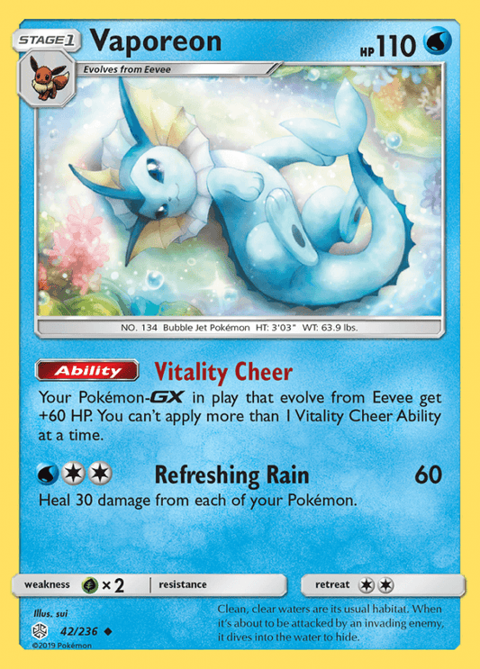 042/236 Vaporeon - Cosmic Eclipse - Volution Cards and Collectables