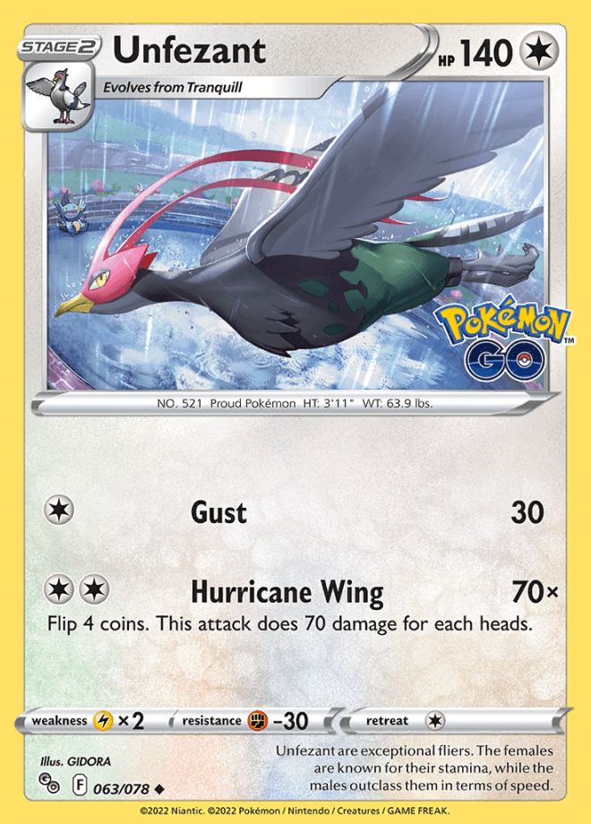 063/078 Unfezant - Pokemon GO - Volution Cards and Collectables