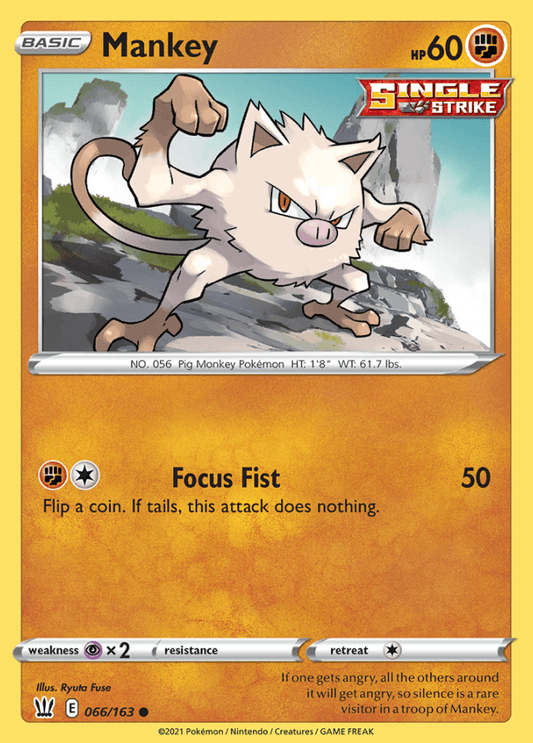 066/163 Mankey - Battle Styles - Volution Cards and Collectables