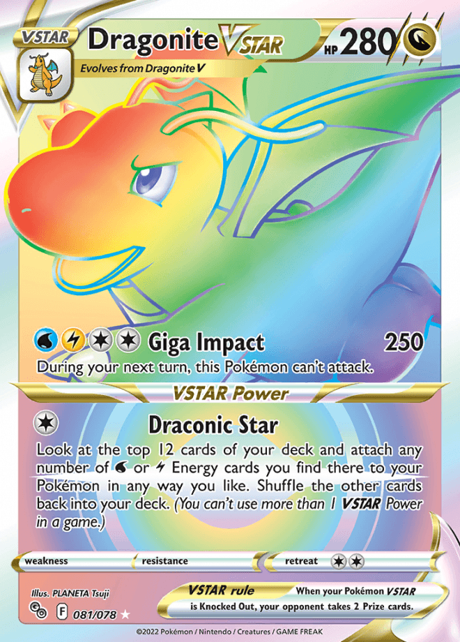 081/078 Dragonite VSTAR Rainbow Rare - Pokemon GO - Volution Cards and Collectables