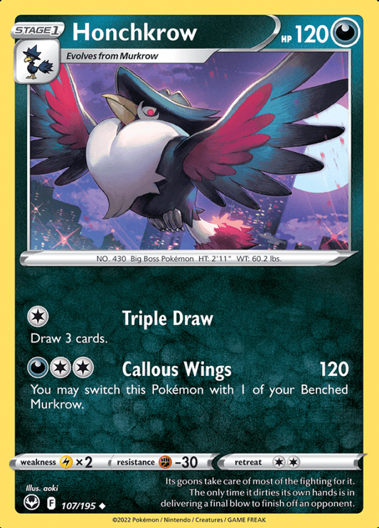 107/195 Honchkrow - Silver Tempest - Volution Cards and Collectables