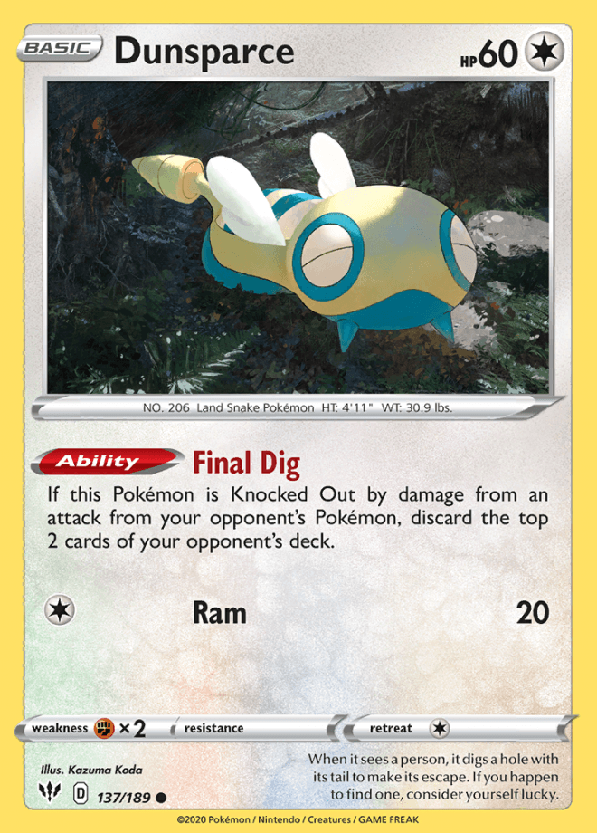 137/189 Dunsparce - Darkness Ablaze - Volution Cards and Collectables