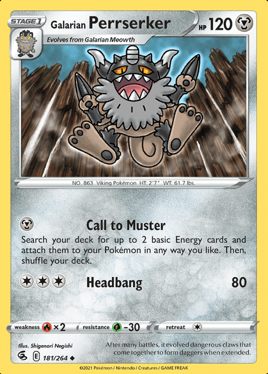 181/264 Galarian Perrserker - Fusion Strike - Volution Cards and Collectables