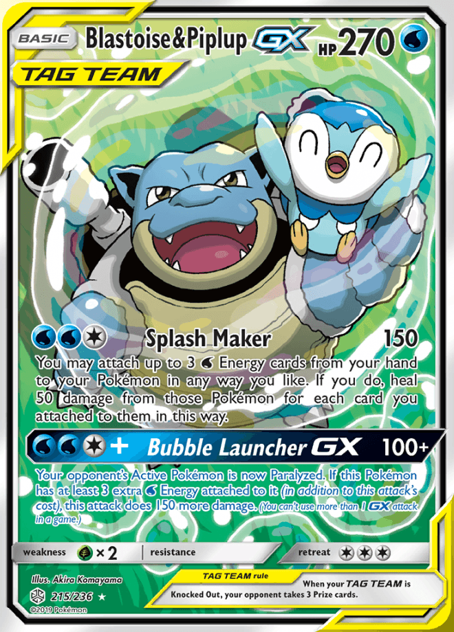 215/236 Blastoise & Piplup GX - Cosmic Eclipse - Volution Cards and Collectables