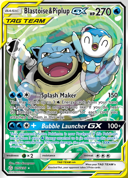 215/236 Blastoise & Piplup GX - Cosmic Eclipse - Volution Cards and Collectables