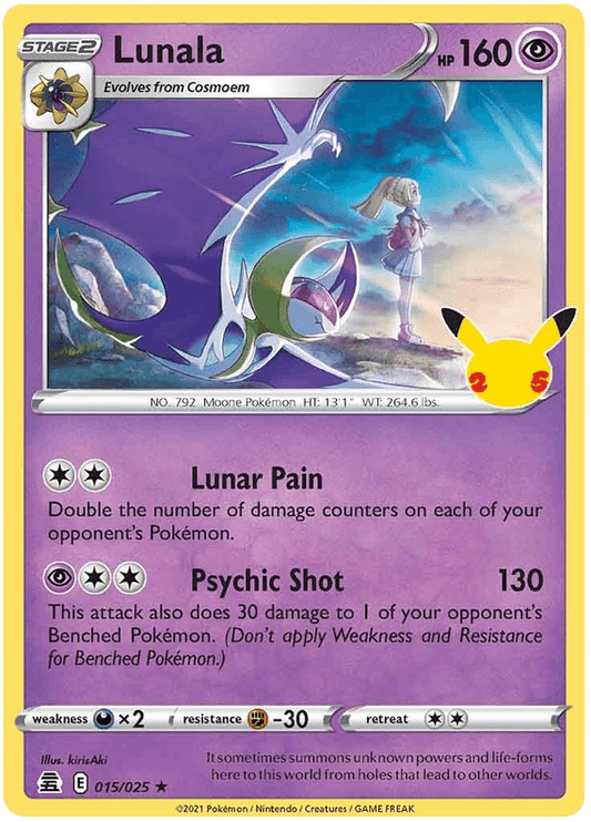 015/025 Lunala Holo Rare - Pokemon Celebrations - Volution Cards and Collectables