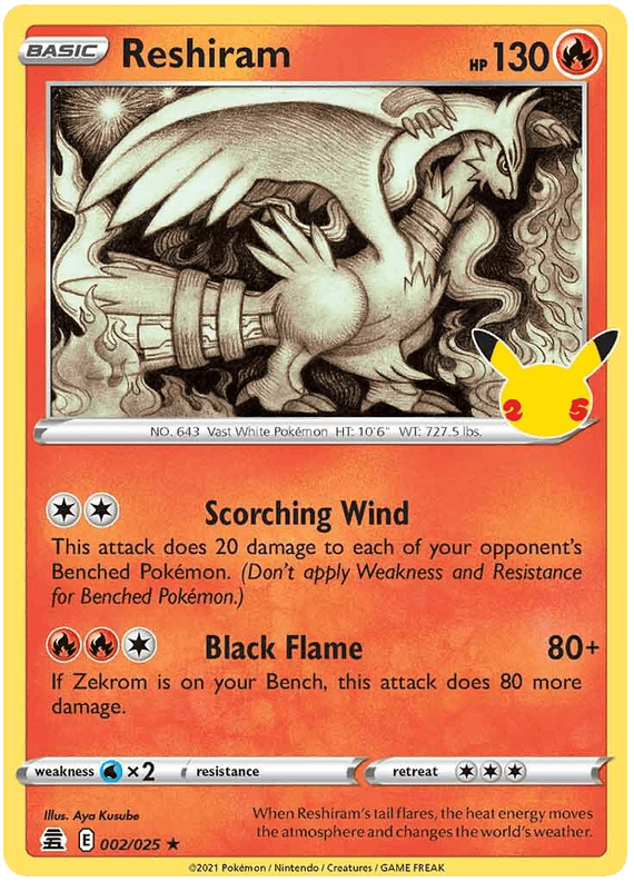 002/025 Reshiram Rare - Pokemon Celebrations - Volution Cards and Collectables