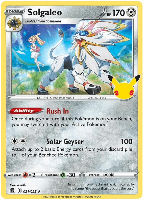 021/025 Solgaleo Holo Rare - Pokemon Celebrations - Volution Cards and Collectables