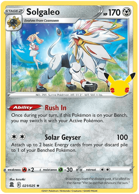 021/025 Solgaleo Holo Rare - Pokemon Celebrations - Volution Cards and Collectables