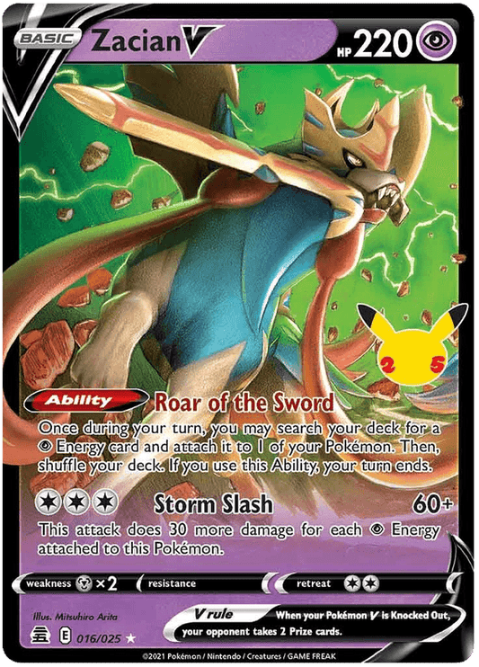 016/025 Zacian V Holo Rare V - Pokemon Celebrations - Volution Cards and Collectables